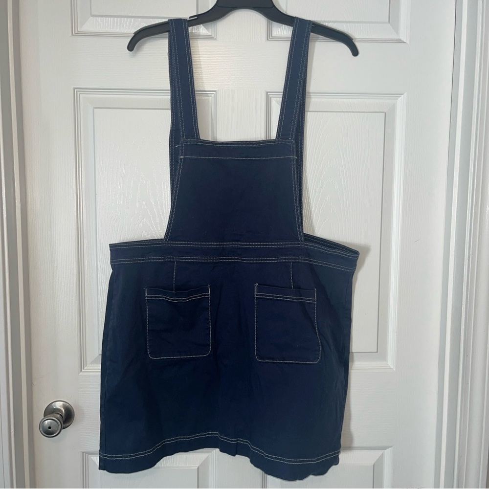 ModCloth Navy Pinafore Dress with Contrast Topstitching